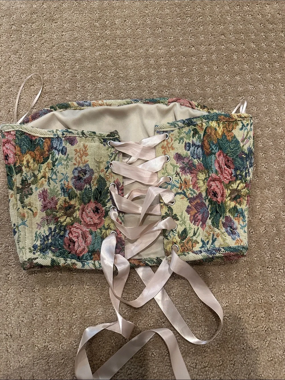 Glassons Floral Tapestry Corset Top in Pink, Green, Blue